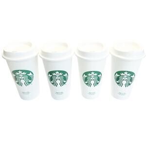 Starbucks Coffee Set of 4 White Green Siren Logo Reusable Hot Cold Travel Cups